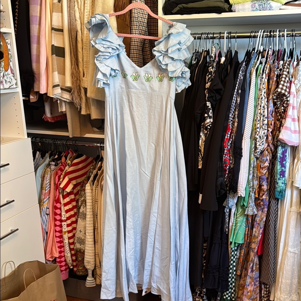 Couper Collab Light Blue Ruffled Maxi Dress